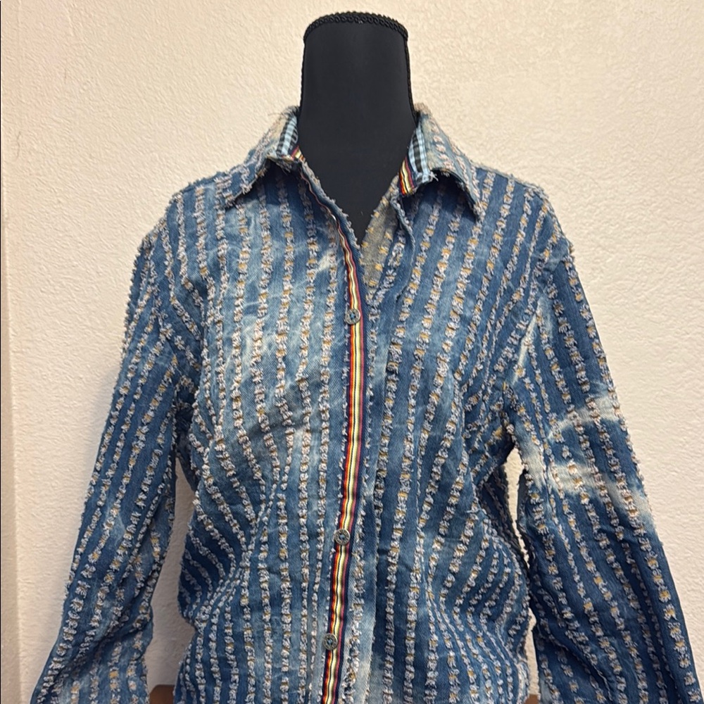 Striped Denim Button-Up Shirt